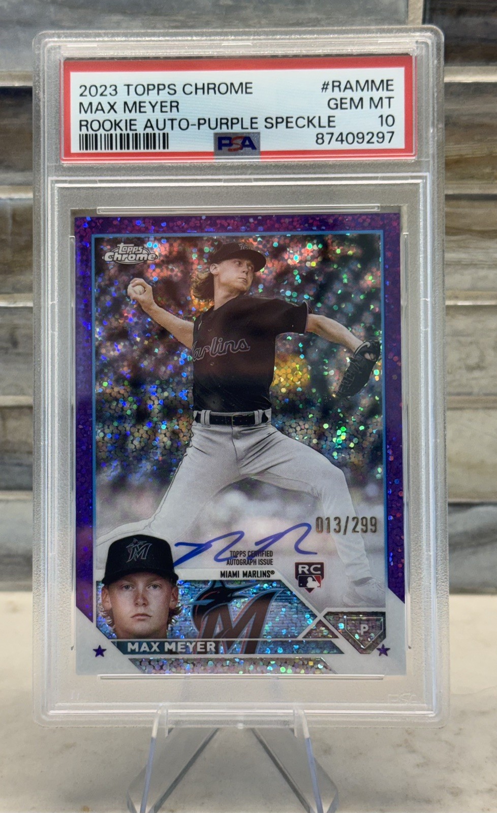 2023 Topps Chrome RC Rookie Auto Purple Speckle MAX MEYER /299 PSA 10 Gem Mint