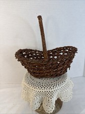 VTG Woven Wicker Oval Gathering Basket With Handle Rattan Farmhouse Decor