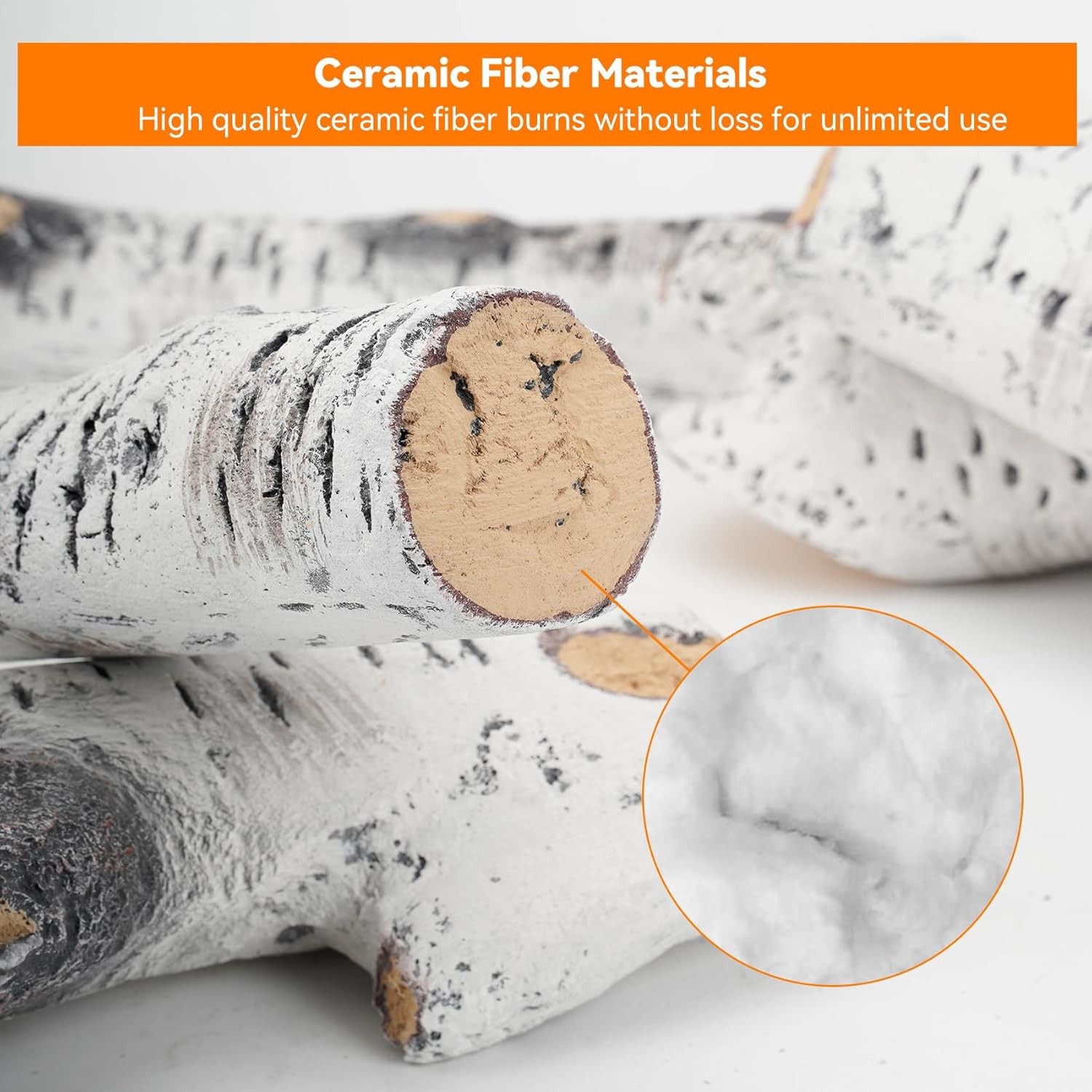 Skyflame 6 Piece Set of Gas Fireplace Logs, Large White Birch Ceramic Logs... 