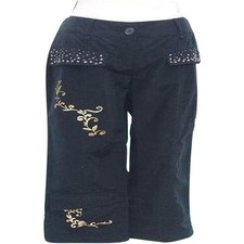 Cache Black Zen Rhinestone Pockets Gold Metallic Design Crop Pant New 138 NWT