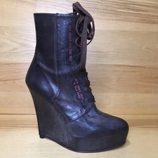 Women’s A.F. Vandevorst Leather 5in Wedge Boots Brown Leather Zip  Size 38 / 7