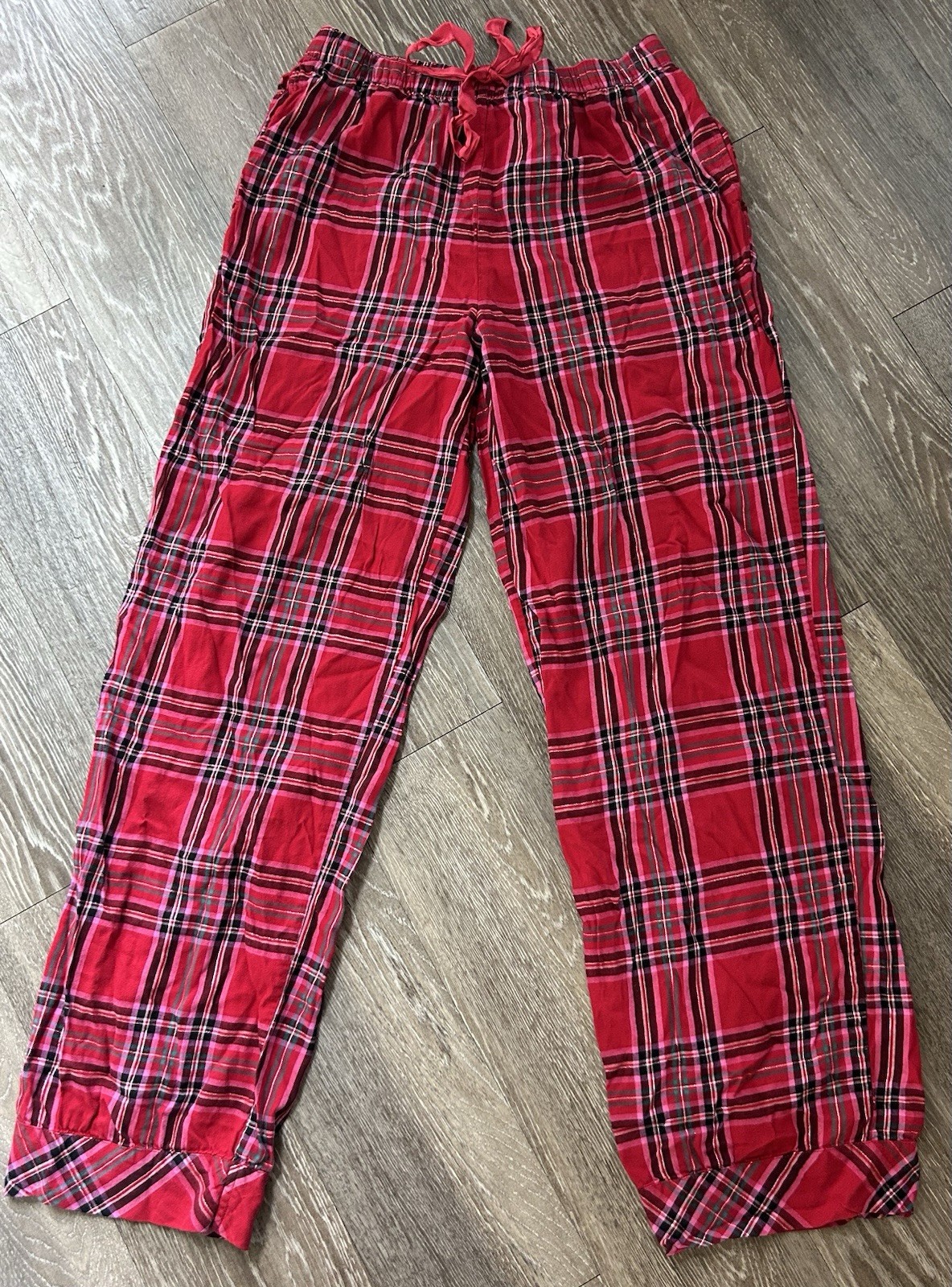Victoria's Secret Sparkle Plaid Pajama Pants in Silver Red Holiday Style