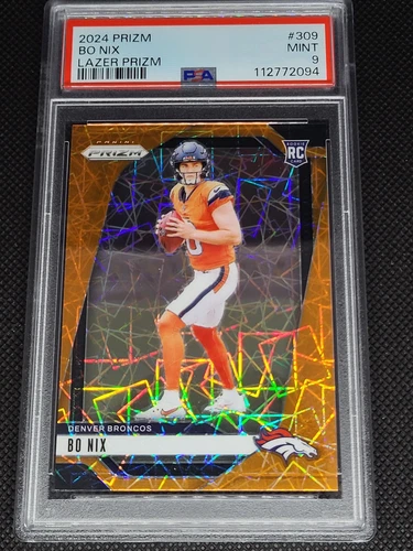 2024 Panini Prizm Bo Nix Orange Lazer Prizm #309 Rookie RC PSA 9 - Broncos