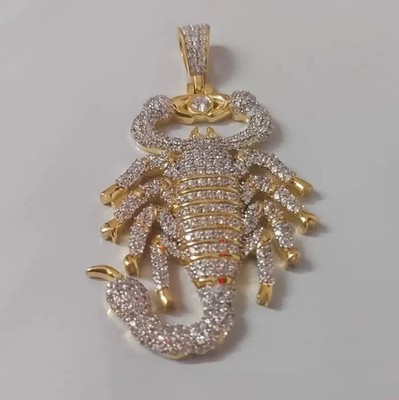 2.50CT Round Cut Real Moissanite Scorpion Cluster Pendant 14K Yellow Gold Plated