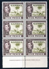 GAMBIA King George VI 1941 5d. Sage Green & Purple IMPRINT BLOCK SG 154a MNH