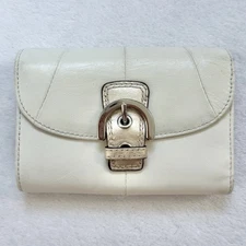 Vintage Coach White & Gold Leather Soho Buckle Envelope Wallet Y2K 2000s EUC