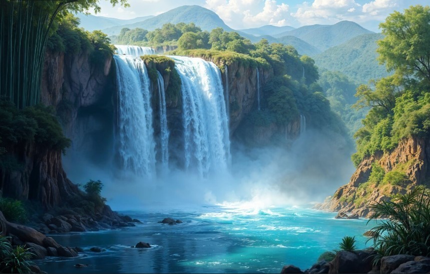 Digital Image Picture Wallpaper Epic Waterfall Background Desktop AI Art