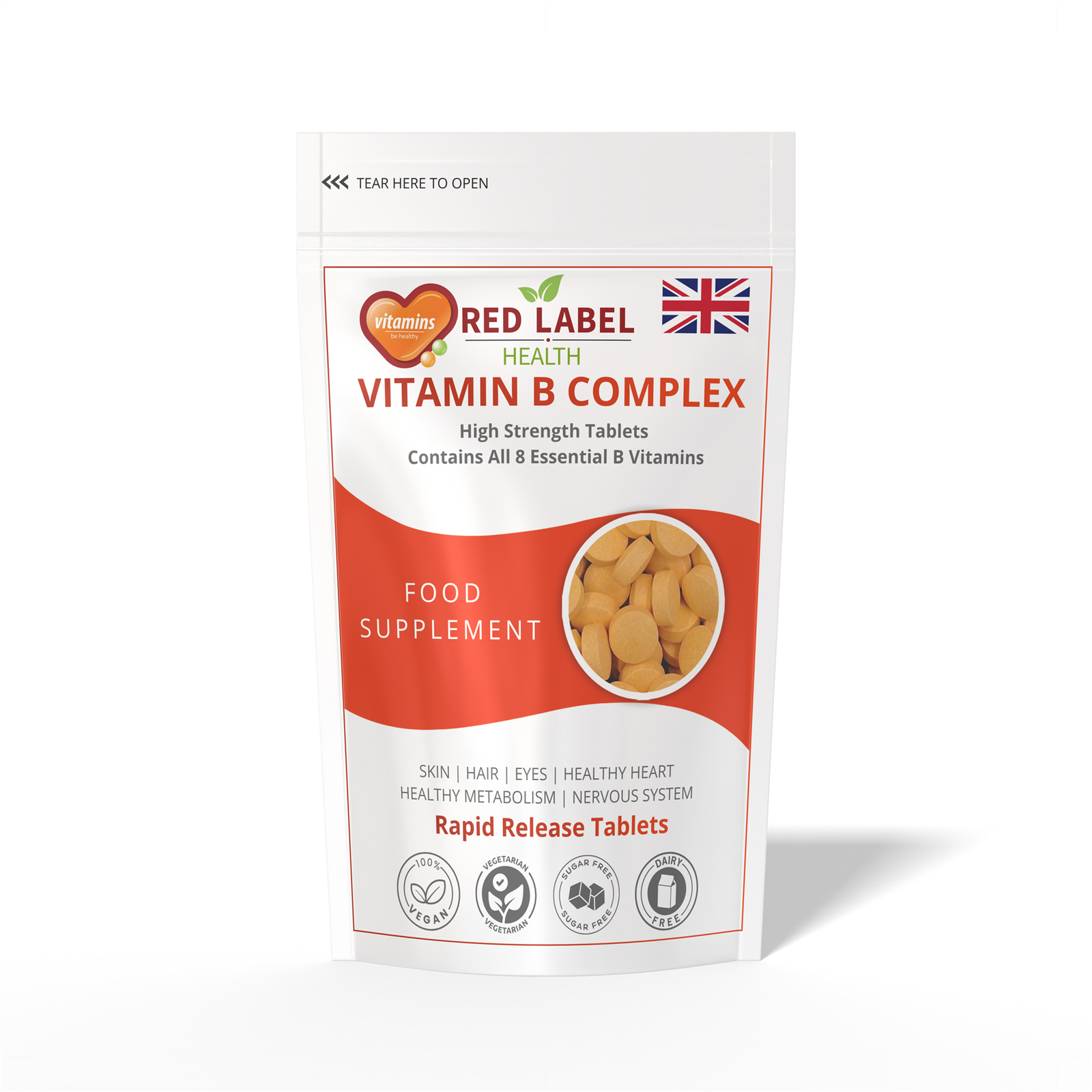 Vitamin B Complex High Strength 30 Tablets B1 B2 B3 B5 B6 B7 B9 B12 - Vegan