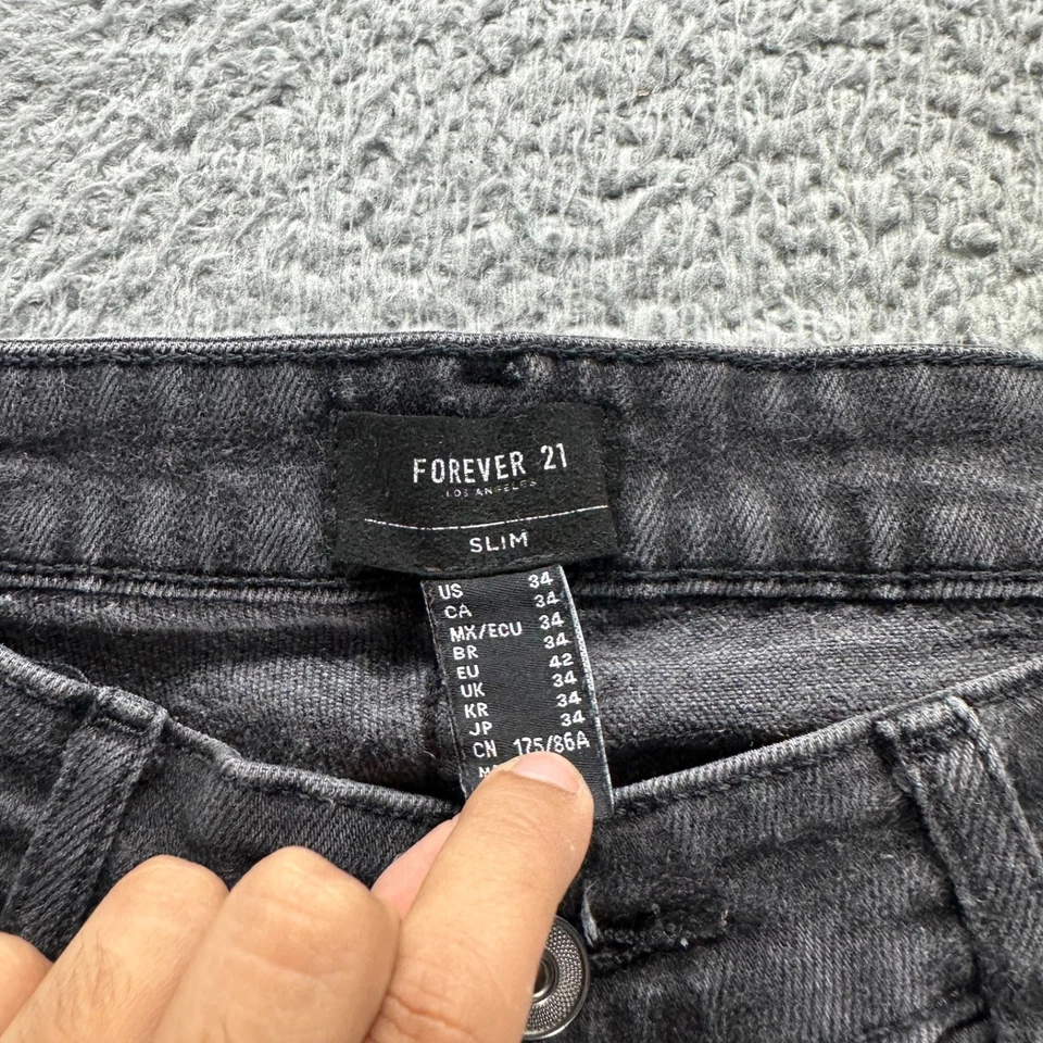 Pantalones de mezclilla Forever 21 para hombre 34x32 negros algodón lavado oscuro elásticos calce ajustado desgastados Foto 3 de 4