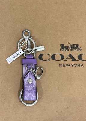  Coach Trigger Snap Bag Charm - CBM47 Iris Purple Canvas/Leather Key Ring - NWT