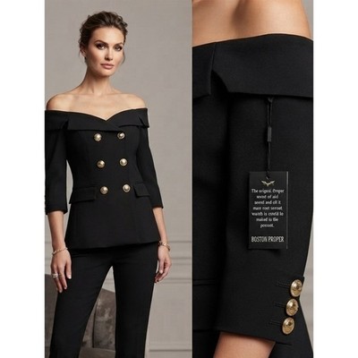 Alexia Admor Black Off The Shoulder with Gold Buttons 3/4 Sleeve Blazer SZ 12
