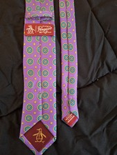 Original Penguin Munsing Wear Men's Tie  Purple  Paisley  100 Silk