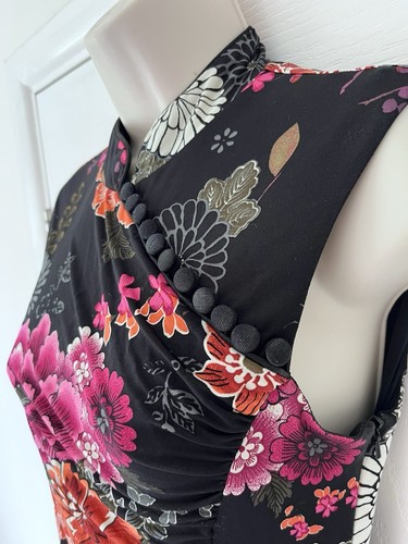 Phase Eight Cheongsam Dress Size 10 Black Chinese Oriental Floral Stretch Pencil - Picture 9 of 13