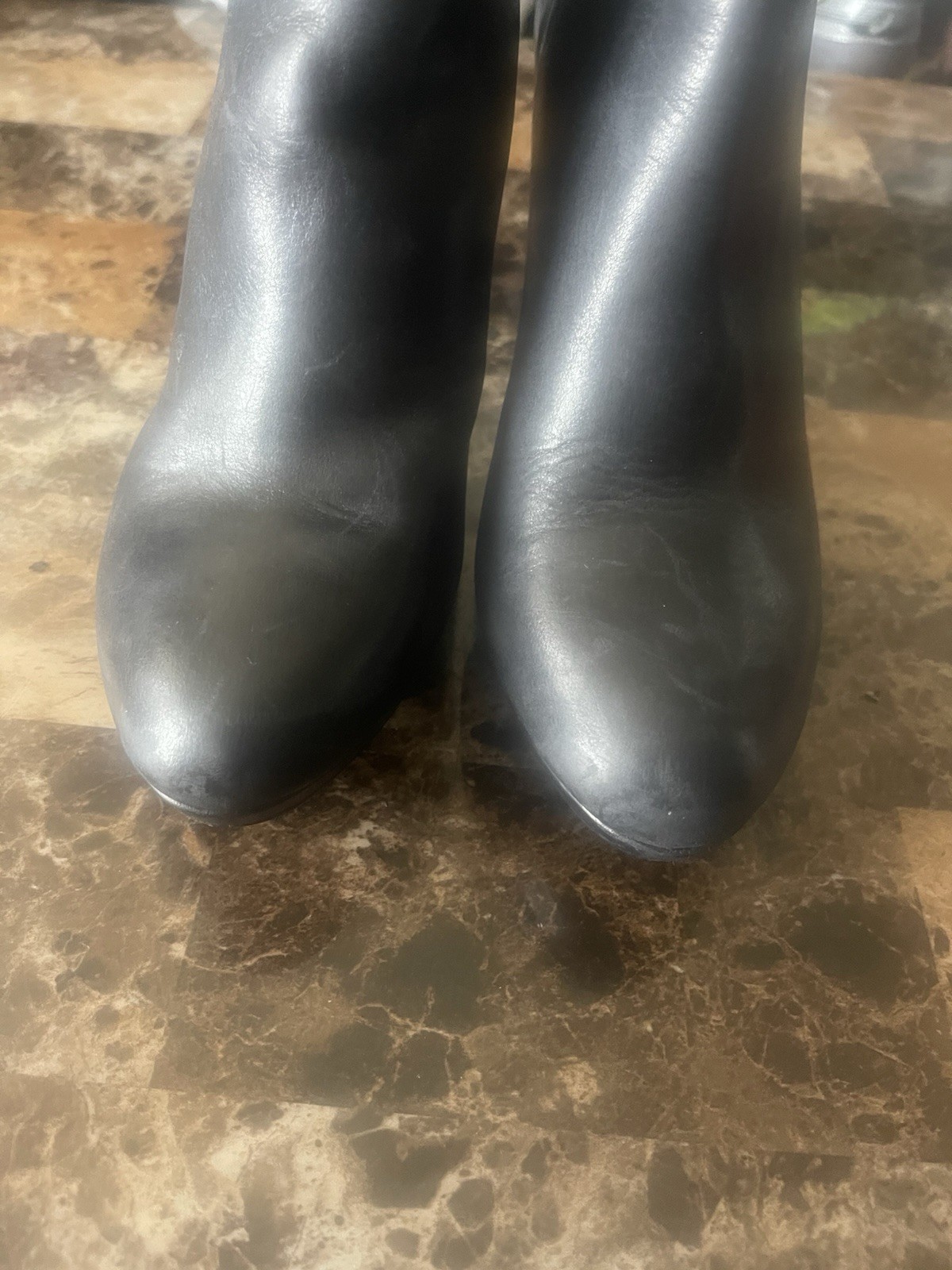 Calvin Klein's Black Leather Palisa Stiletto Heel Studded Ankle Booties Size 7.5 thumbnail 4