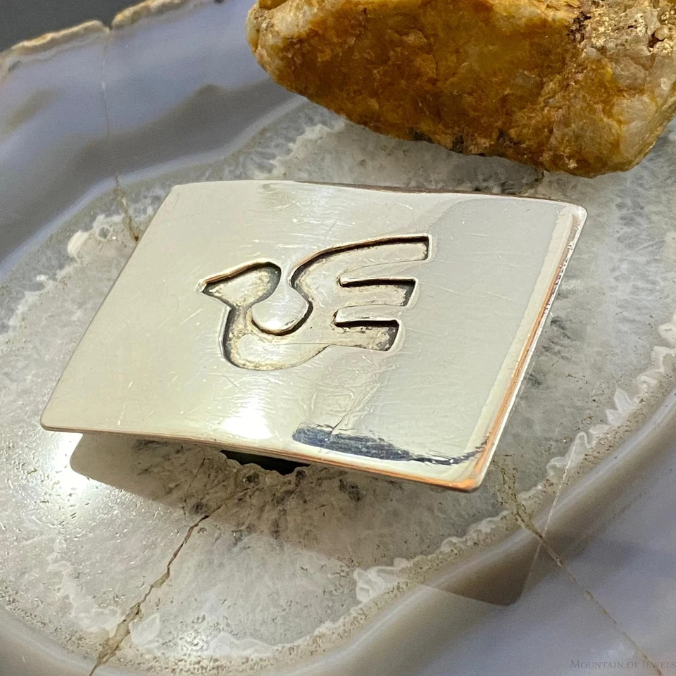 Vintage Native American Silver Overlay Dove Rectangle Unisex Belt Buckle - Image 4 of 4