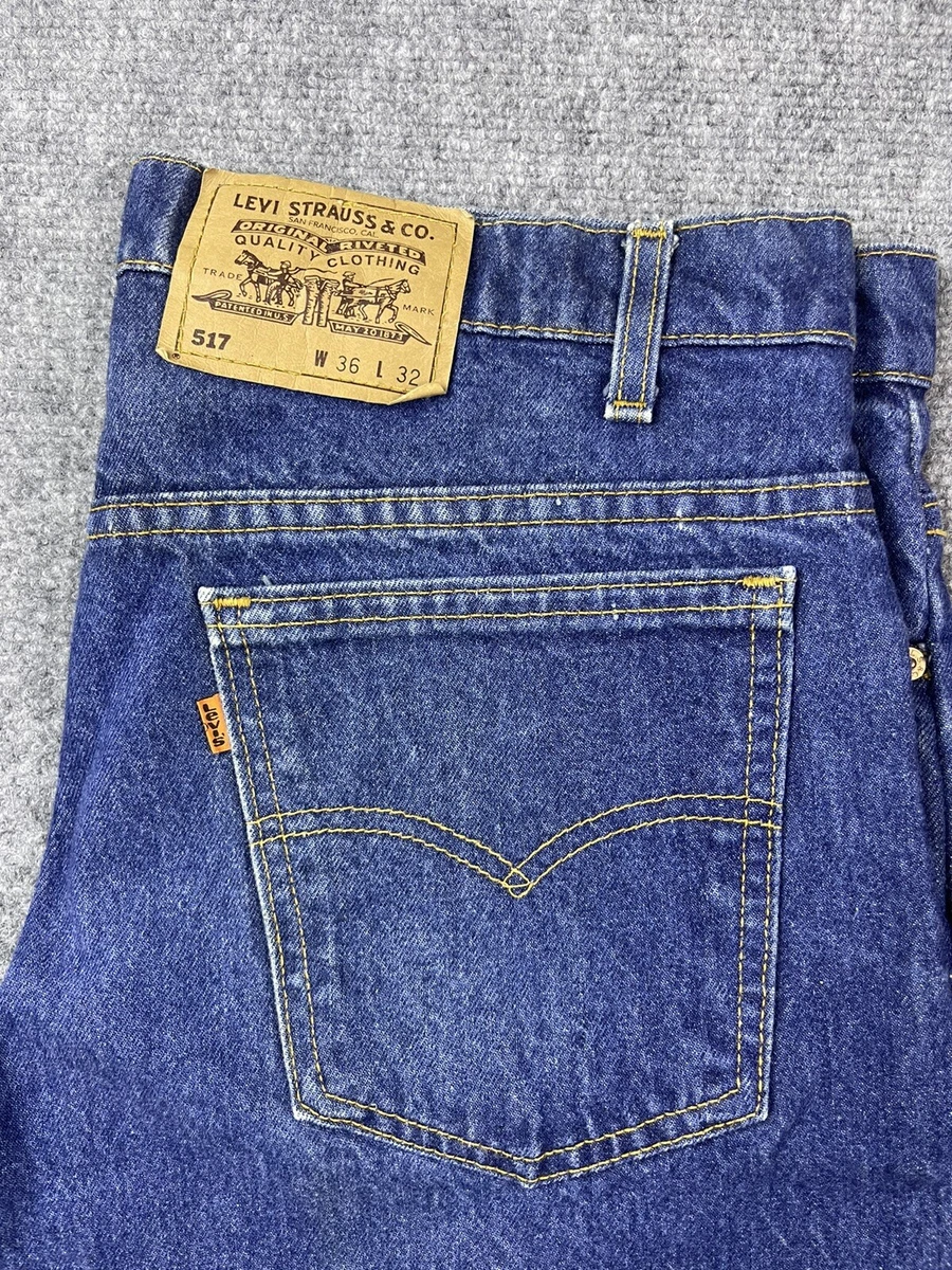 Vintage Levis 517 Orange Tab Jeans Adult Size 36x32 Blue Denim