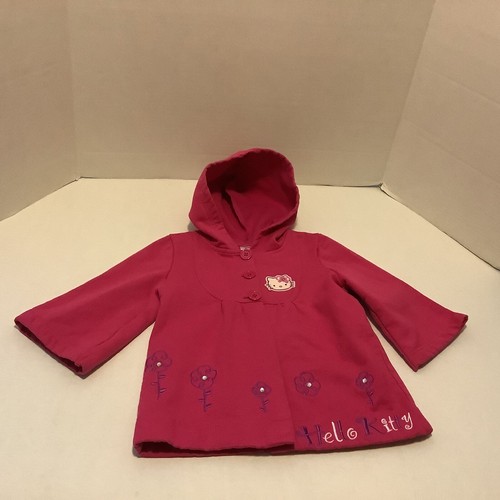 Hello Kitty Pink Hoodie Coat Dress Size 5 Button Up Logo Sequin Flowers Sanrio - 第 17/19 張圖片