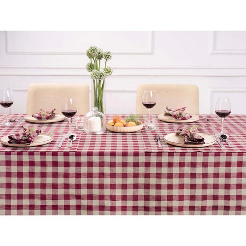 Solino Home 100% Pure Linen Tablecloth for Fall Kitchen Dining - Morgan Check - Picture 11 of 35