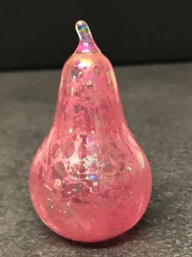 John Ditchfield Glasform Iridescent Pink Pear Paperweight