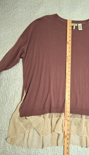LOGO by Lori Goldstein 2X Cotton Cashmere Sweater Mauve Pink Long Sleeve Chiffon - Picture 5 of 5
