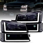 Smoke Headlights For 2003-2006 Chevy Silverado Avalanche Bumper Lamp W/ LED DRL