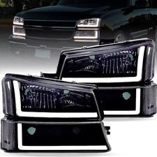 Smoke Headlights For 2003-2006 Chevy Silverado Avalanche Bumper Lamp W Led Drl