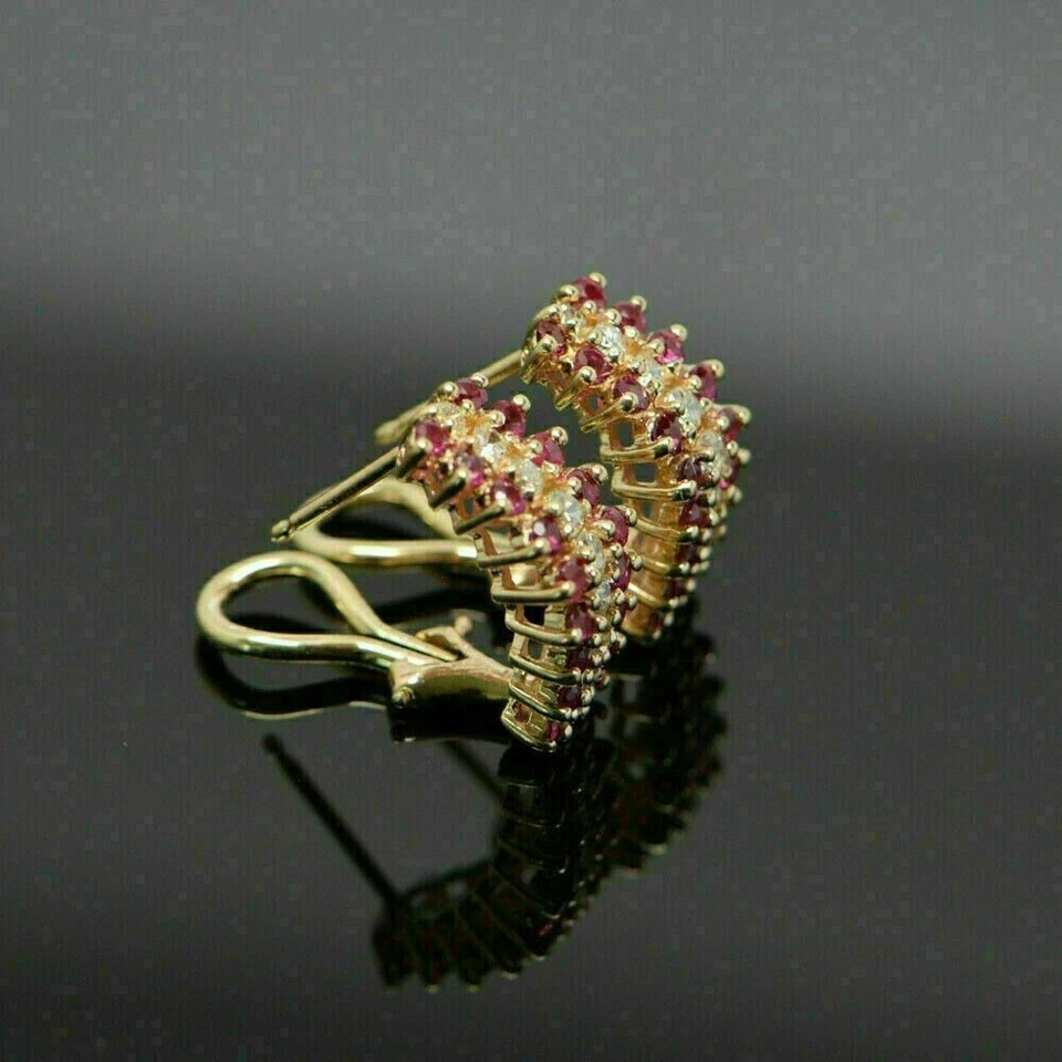 2 Ct Round Cut Lab Created Red Ruby Huggie Hoop Earrings 14k Yellow Gold Finish - Image 4 of 4