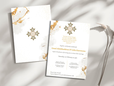 Gold Orthodox Wedding Invitation Template w/ Orthodox Cross & Religious Quote