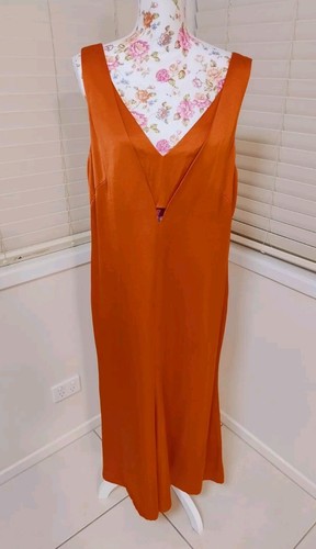 Veronica Maine Orange Copper Satin Midi Sheath Dress. Cut Out Size 14 - Picture 8 of 9