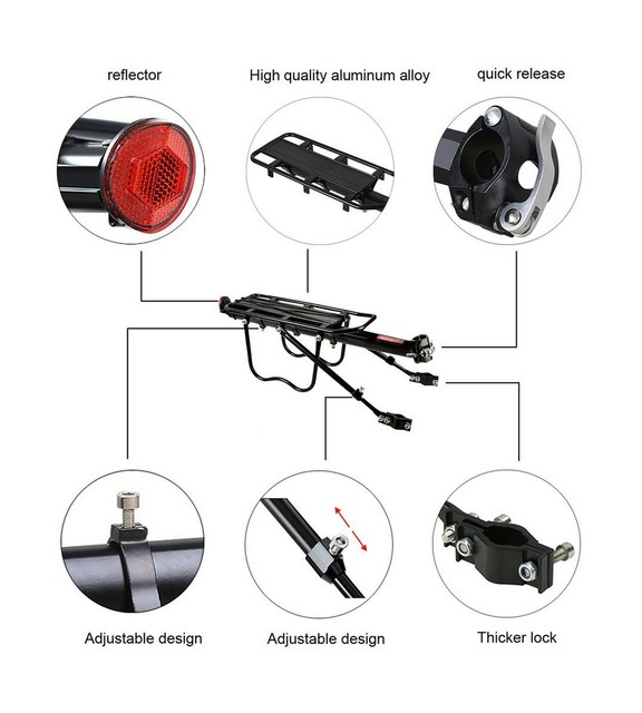 Rear Bike Rack Dirza Bicycle Cargo Quick Release Adjustable Alloy ...