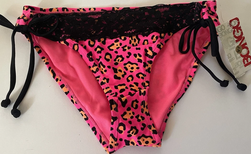 JOE BOXER JR  WOMENS BIKINI SWIM WEAR BOTTOM Sm NWT Pink Leopard Spots blk Lace - Image 2 of 4
