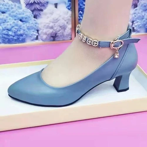 NEW WOMENS LADIES STRAP MID HEEL CASUAL SMART WORK PUMP COURT SHOES Gifts UK - Picture 7 of 12