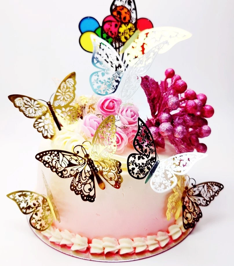 12 Pcs 3 Sizes 3D Butterfly Party Wedding Cake Decoration Wall Decoration UK