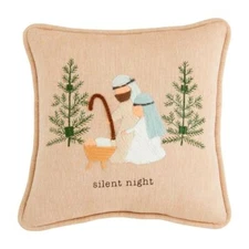 Mud Pie Home SILENT NIGHT Holy Family Religious Christmas Mini Pillow 8" Sq