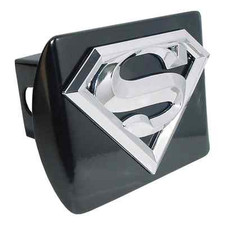 superman 3d logo dc comics emblem chrome on black trailer hitch cover usa made