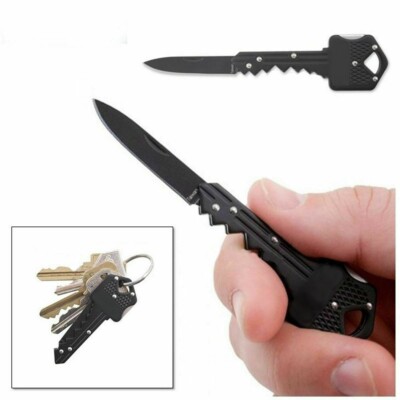Key Shaped Folding Knife Blade Utility Portable Keychain Pocket Tool Chain Ring