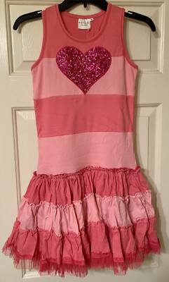 NWT Ooh! La La! Couture Pink Striped Tulle Heart Poufier Dress Sz 12