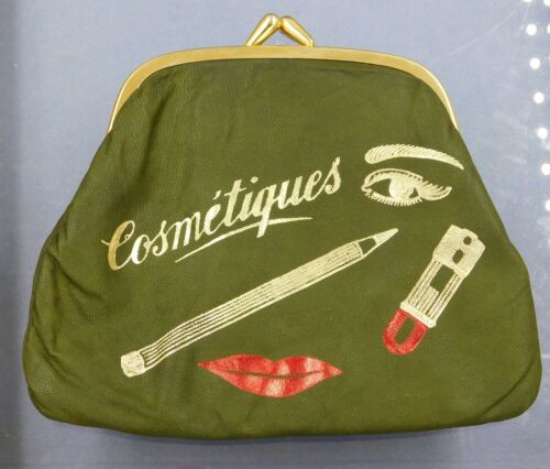 Vtg Cosmetics Purse Kitsch 1950s 1960s Germany Cosmetiques Kiss Lipstick j600