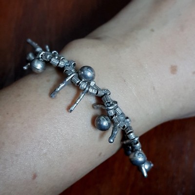Vintage Handmade Thai 925 Silver Antique Rare Solid Charm Bracelet