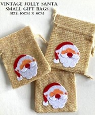 Christmas Gift Bags Mini Jute SANTA Sack Small Pouch 10cmx8cm Drawstring Reuse