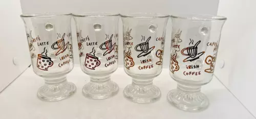 4 Piece Set Anchor Hocking Irish Coffee Latte Footed Pedestal Clear Glass Mugs