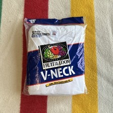 NEW Vintage 90s Fruit Of the Loom V Neck Shirts Mens XL White 3 Pack 1996 NWT