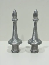 Pair Lamp Shade Finials - Large Pewter Tone Cast Metal (3-3/4" T x 1-1/2" W)