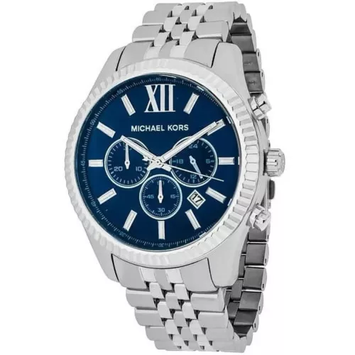 New Michael Kors MK8280 Lexington Chronograph Navy Dial Silver Tone Men's Watch