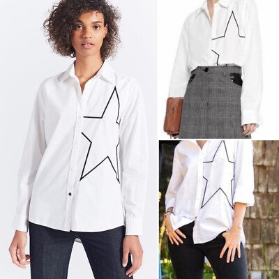 NWT Current/Elliot 1X White Cotton Star Embroidered Button Down Elenora Shirt