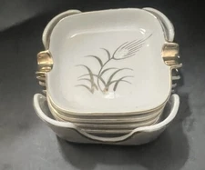 Lefton Ashtrays Holder Set of 4 Wheat Stalk Highlights Vintage Small 40124