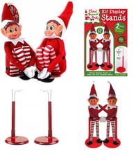2 x Elf Dolls & Stands Elfie & Evie Christmas Advent Naughty Elves Behavin Badly