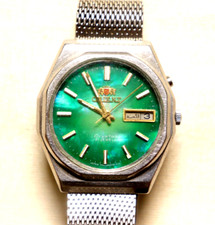 Vintage Orient Watch Crystal 21J Automatic Mother of Pearl Green Dial Watch 70s