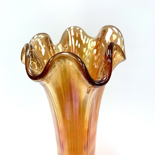 VTG Imperial Glass Co Marigold Carnival Glass Stretch Ripple Vase 10 Inch - Picture 4 of 8