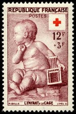 Timbre France 1048 Neuf** - L´Enfant à la cage Croix-Rouge française - 1955